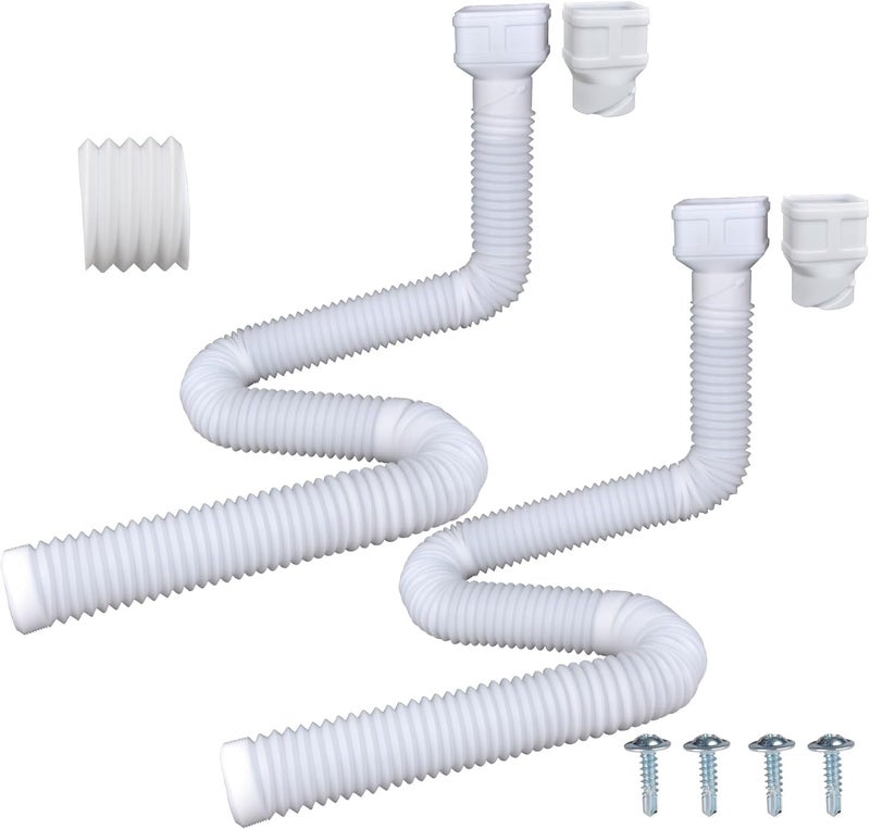 Prestantious 7ft Long Gutter Downspout Extensions, 3.1” OD Gutter Downspout Extender Pipe for 2"×3" Downspout and 3"×4"Downspout, Flexible Pipe Stretched Length 7ft, White,2-Pack - Image 1